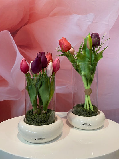 Dekoset Windlicht Venezia schmal mit Tulpen