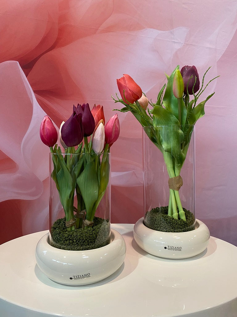 Dekoset Windlicht Venezia schmal mit Tulpen