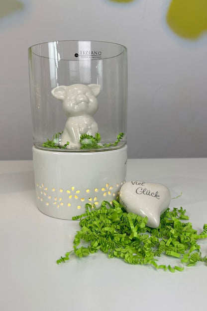 Windlicht Vittoria LED creme-weiß mit Klarglas