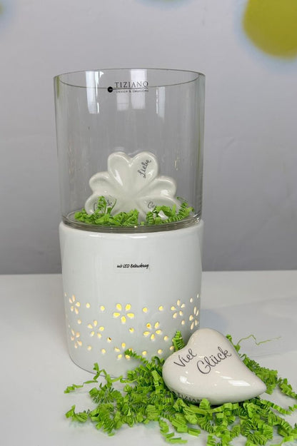 Windlicht Vittoria LED creme-weiß mit Klarglas