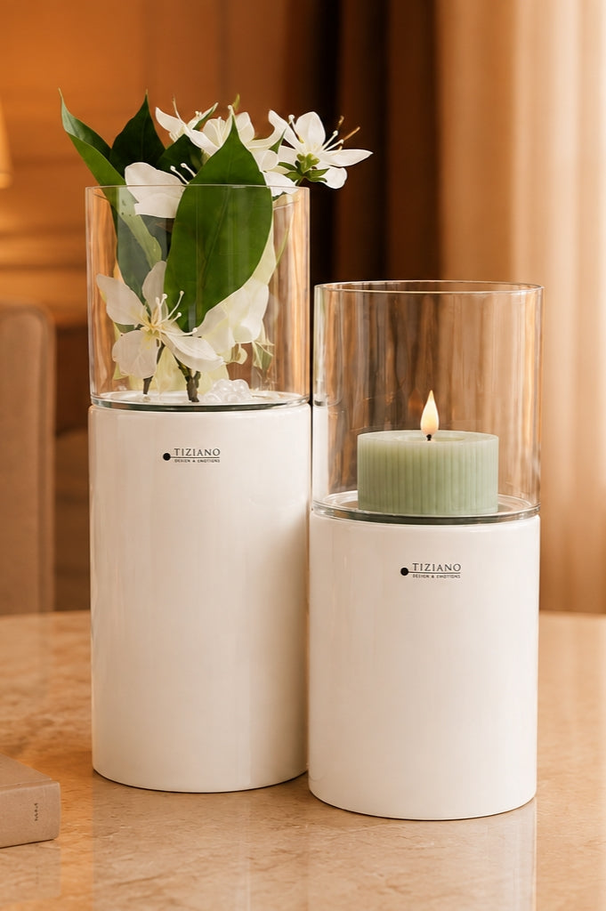 Windlicht Laterna creme mit Klarglas