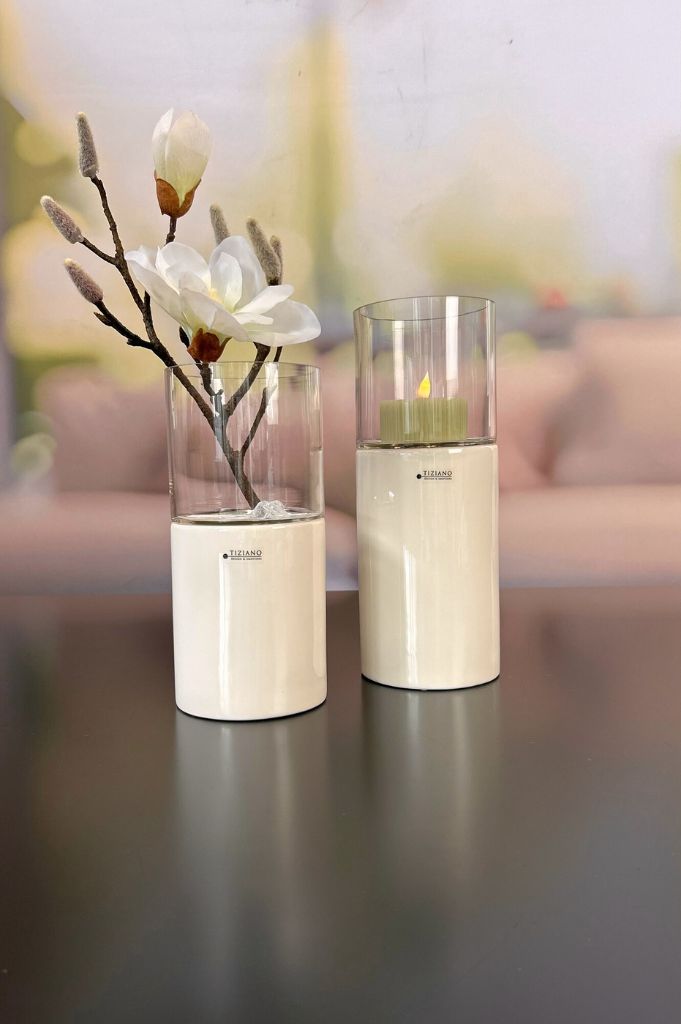 Windlicht Laterna creme mit Klarglas