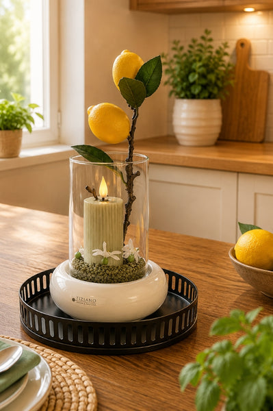 Windlicht Venezia creme-weiß mit Klarglas – Tiziano Home