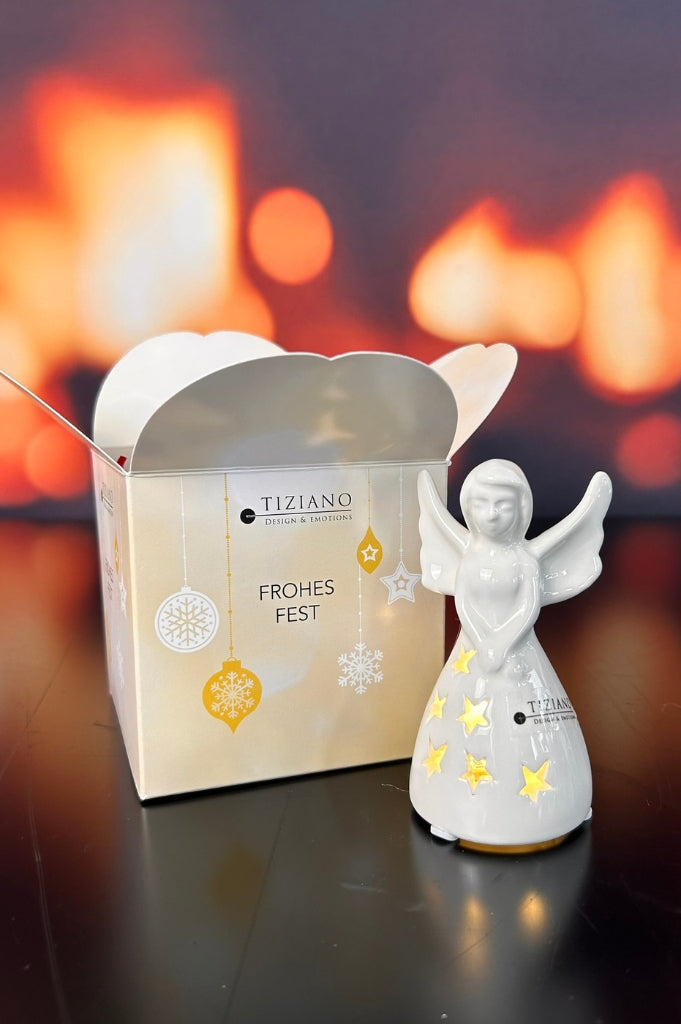 Würfelbox Deko Engel Farina LED 10cm creme-weiß