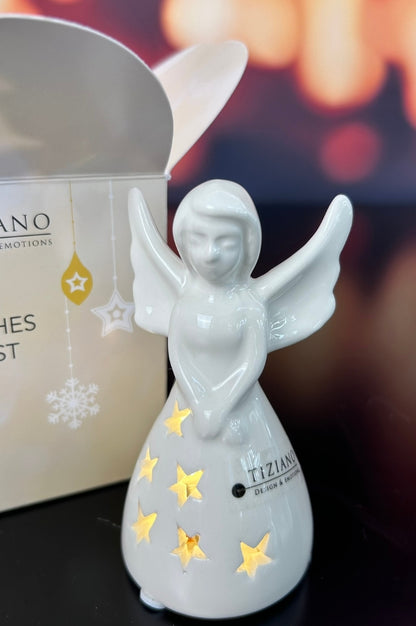 Würfelbox Deko Engel Farina LED 10cm creme-weiß