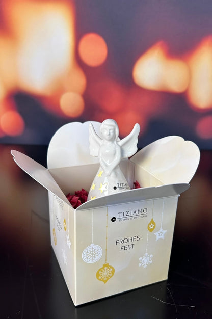 Würfelbox Deko Engel Farina LED 10cm creme-weiß