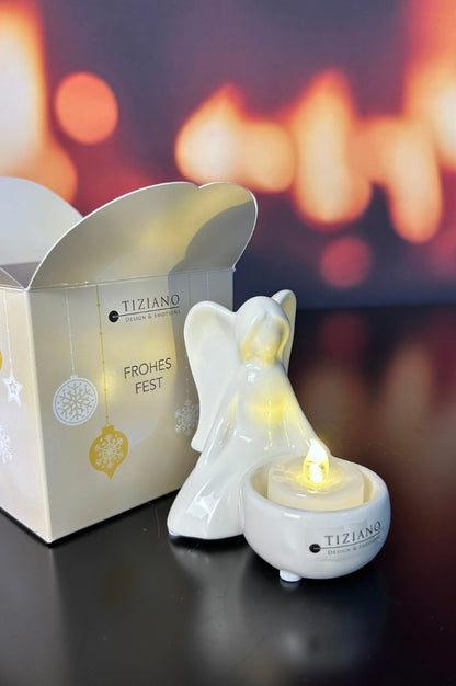 Würfelbox Deko Engel Grazia sitzend mit Licht creme-weiß