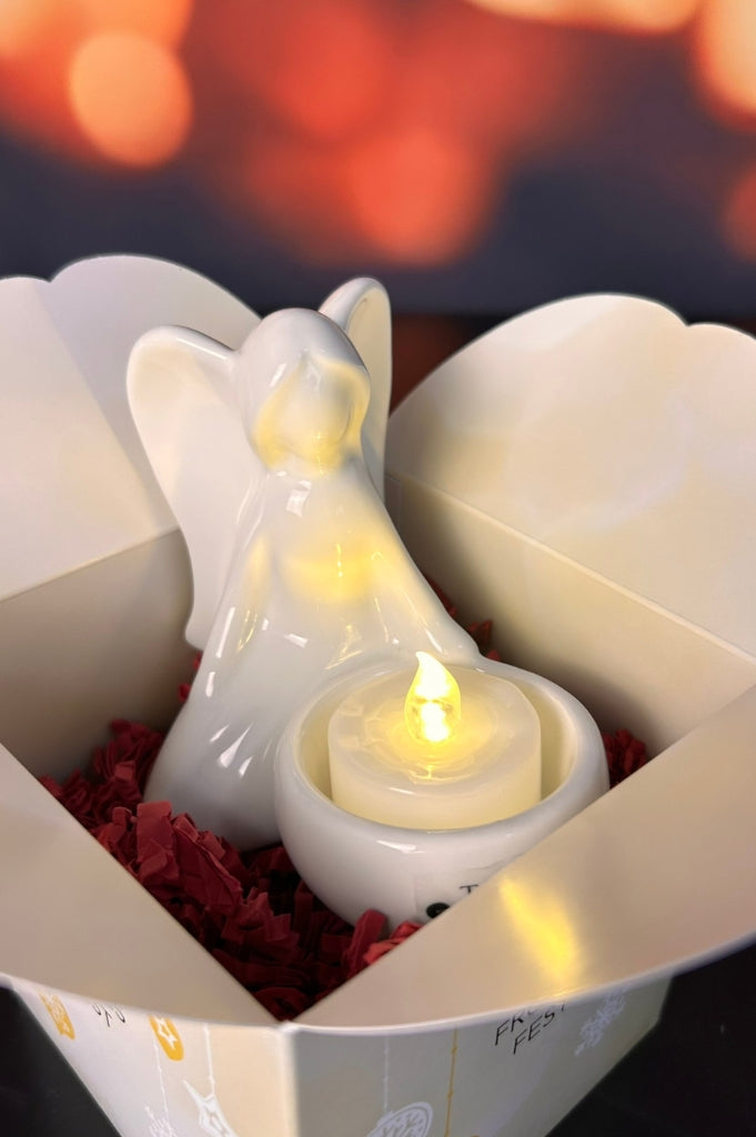Würfelbox Deko Engel Grazia sitzend mit Licht creme-weiß
