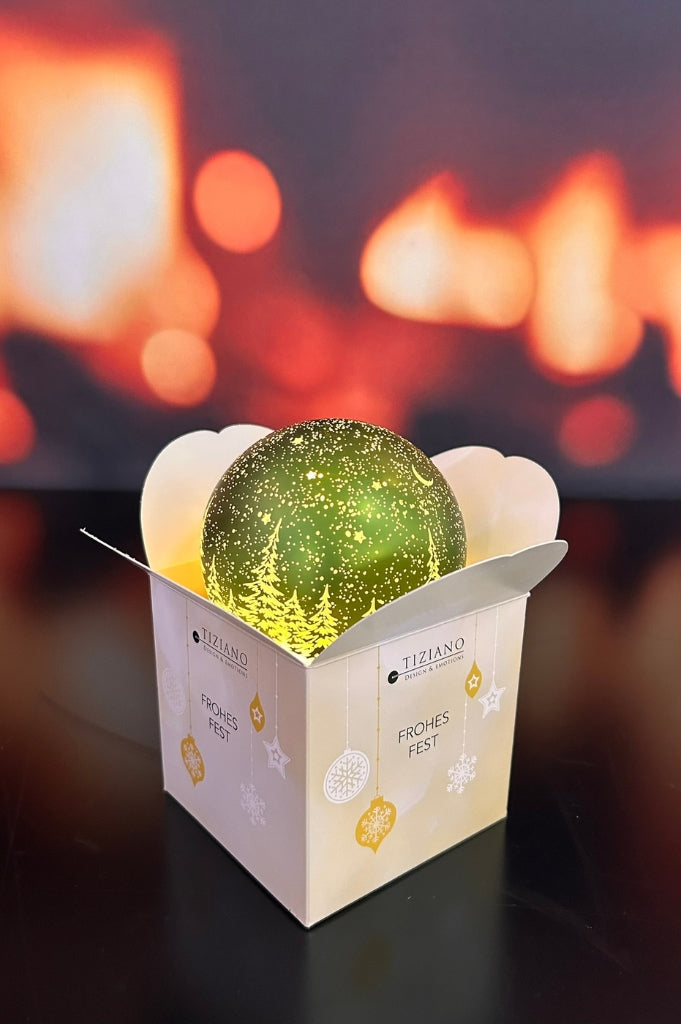 Würfelbox Kugel LED Winter 10cm grün
