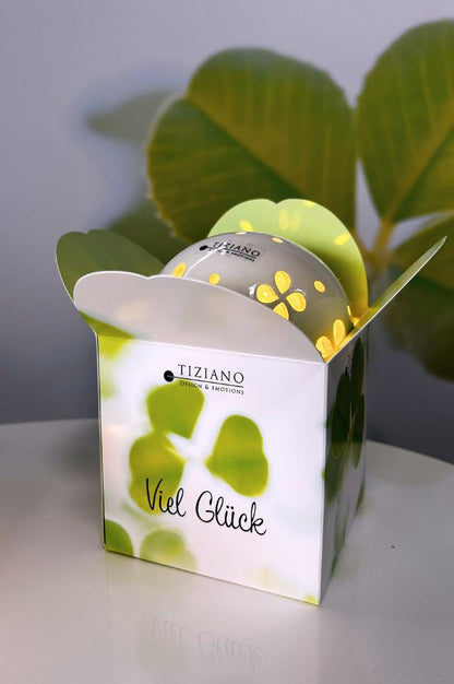 Würfelbox Glücksblatt Deko Lichtkugel Pallina LED