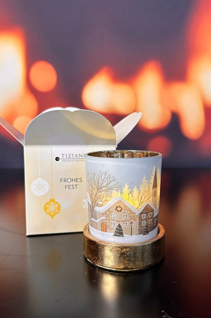 Würfelbox Windlicht Winterhäuser auf Base Oregon gold