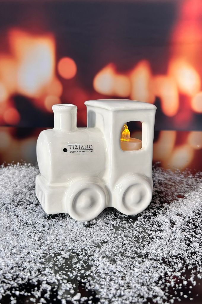 D15 Deko Zug Jim mit LED Teelicht 11cm creme-weiß