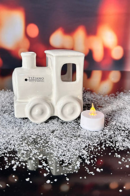 D15 Deko Zug Jim mit LED Teelicht 11cm creme-weiß