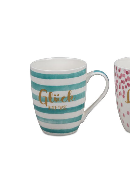 Trinkbecher mit Schrift Glück 345 ml blaue Streifen
