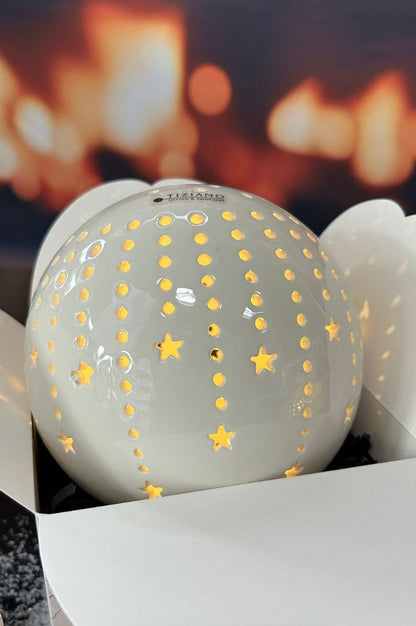 Würfelbox Deko Kugel Calante Stern LED creme-weiß