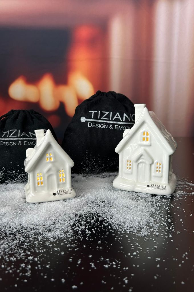 Geschenksäckchen Deko Haus Cascata LED mit Schnee