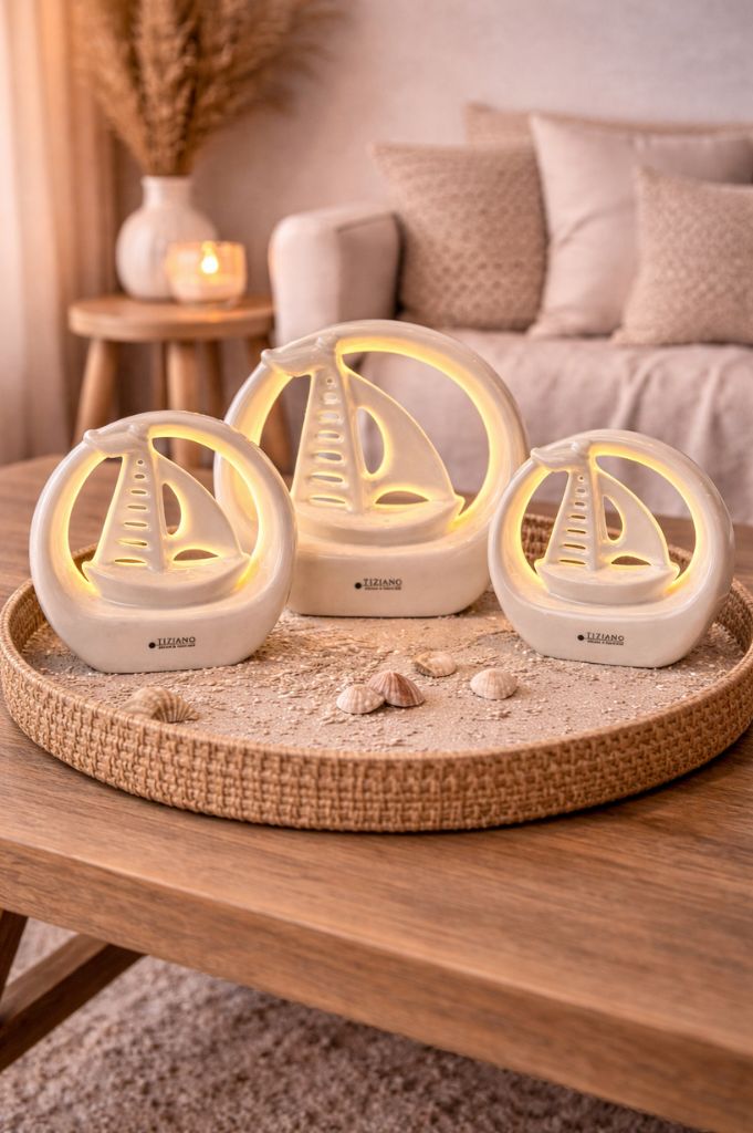 Dekoboot Casali im Ring LED creme-weiß