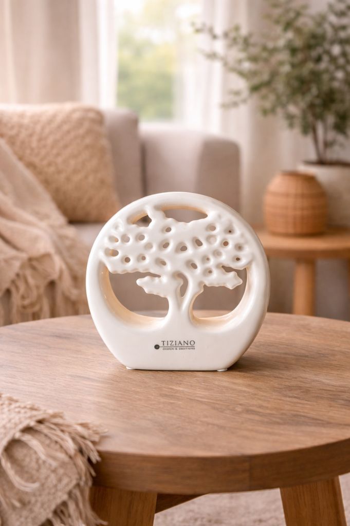 Dekobjekt Baum Joy im Ring LED 13,5cm creme-weiß