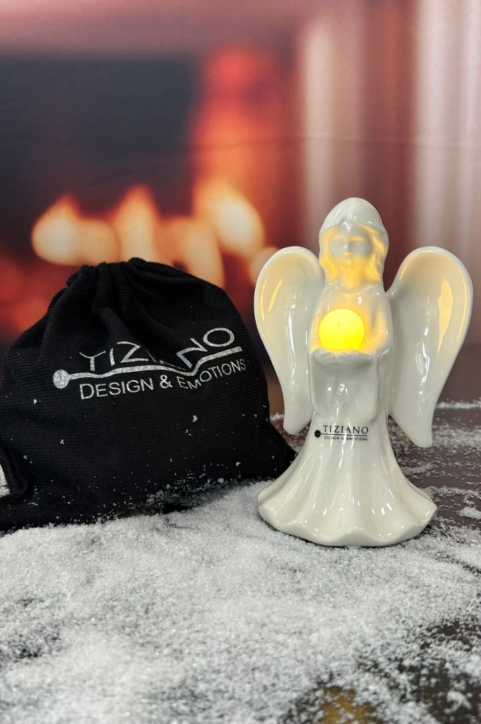 Geschenksäckchen groß Deko Engel Delia 15cm mit LED Kugel