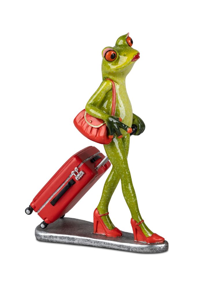 Deko Frosch Lady hellgrün mit Koffer