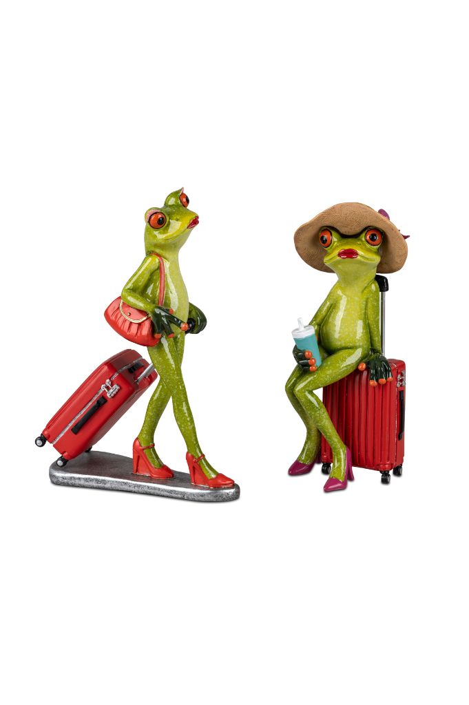 Deko Frosch Lady hellgrün mit Koffer