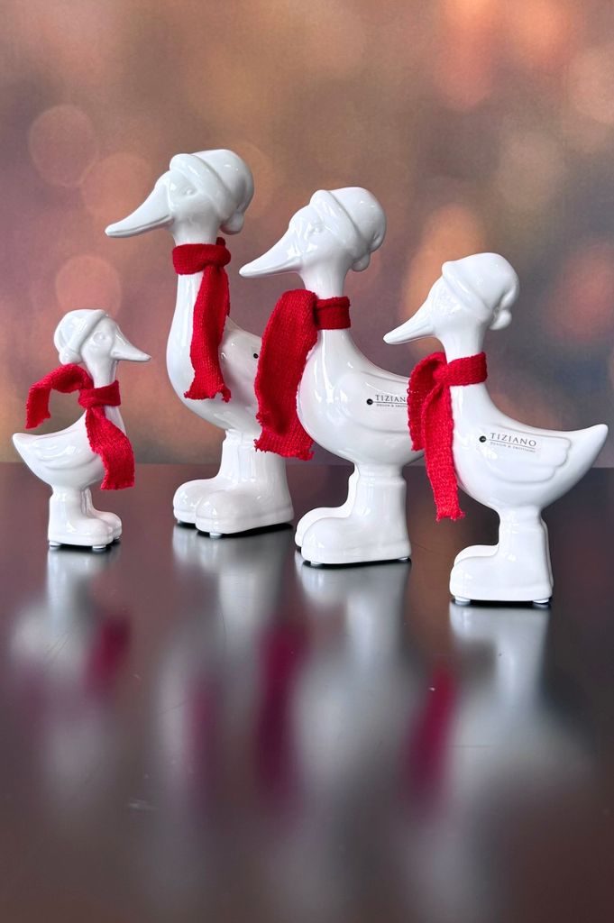 Deko Gans Pato mit Schal creme-weiß