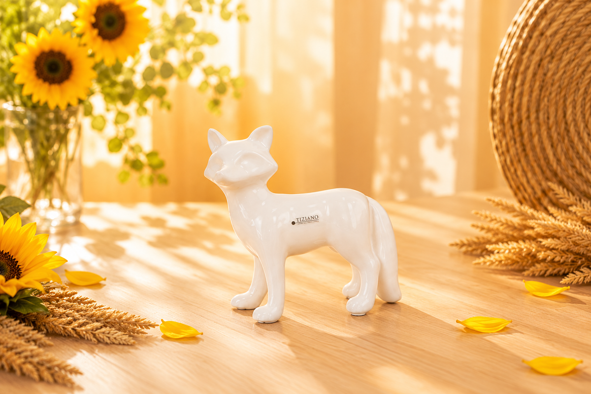 Herbst-Sale: Fuchs Marco in Creme-Weiß mit herbstlicher Dekoration