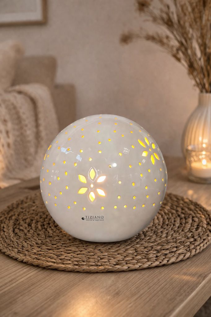 Lampe Tadino rund 25cm weiß-creme