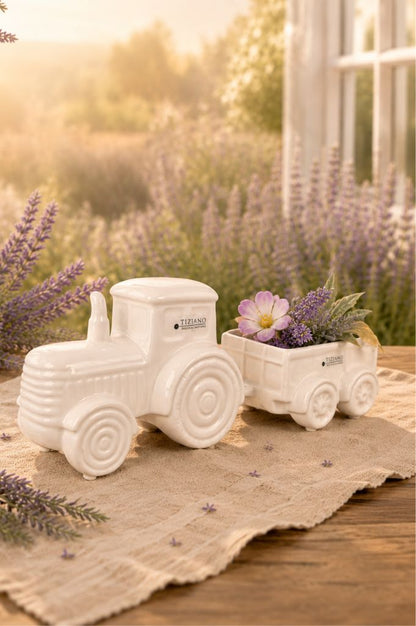 Traktor m.Anhänger Marradi 30cm creme-weiß
