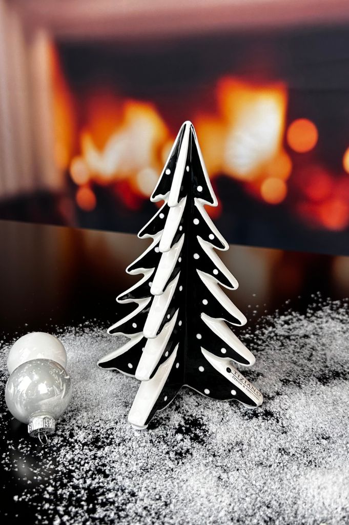 Deko Baum Martino 17,5cm schwarz/creme-weiß