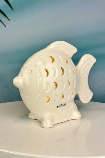Deko Fisch Neon LED creme-weiß