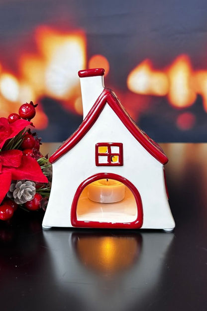 Deko Teelichthaus Oliveto rot/creme-weiß