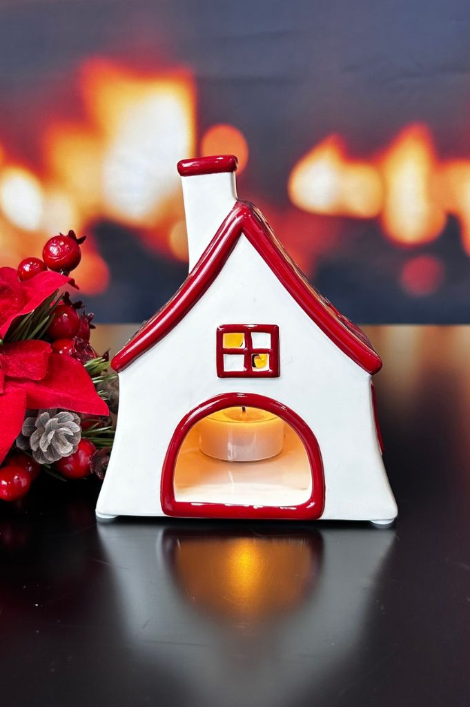 Deko Teelichthaus Oliveto rot/creme-weiß