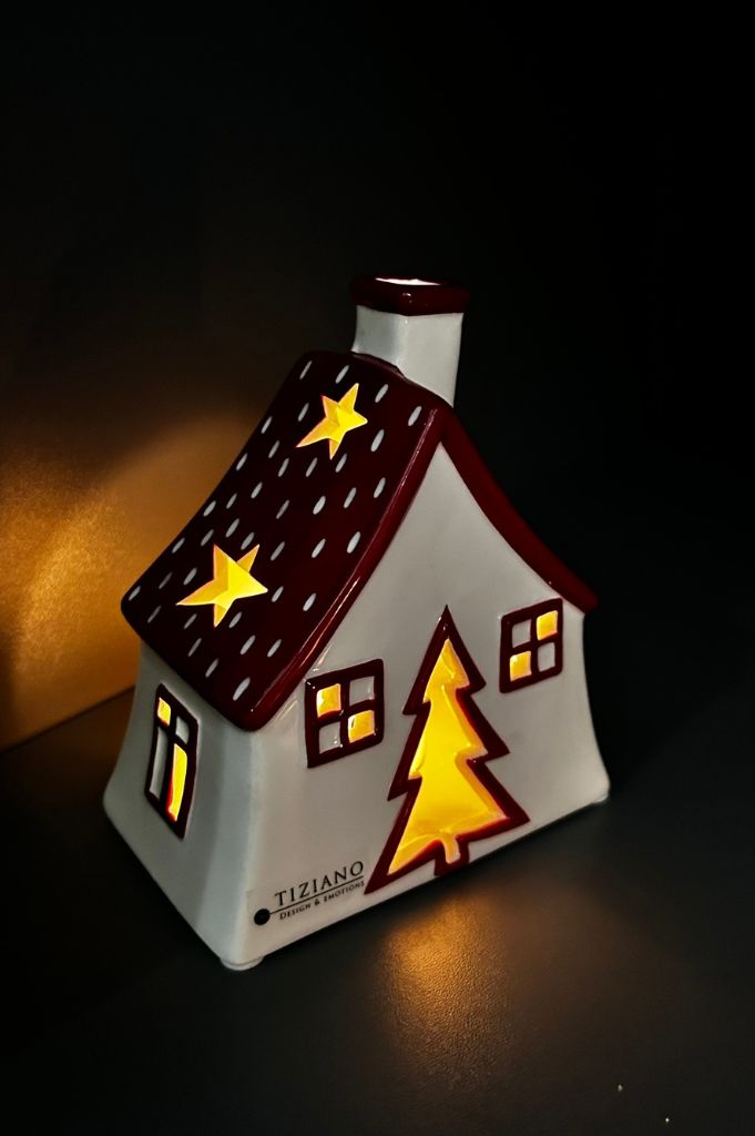 Deko Teelichthaus Oliveto rot/creme-weiß