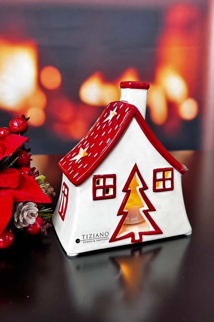 Deko Teelichthaus Oliveto rot/creme-weiß