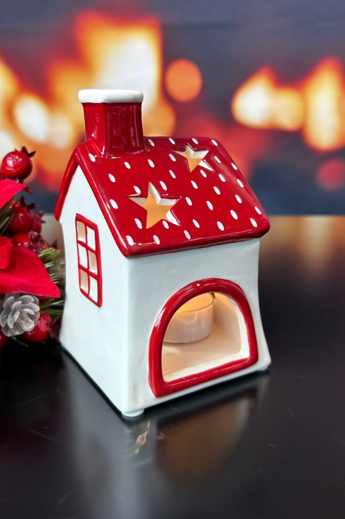 Deko Teelichthaus Oliveto rot/creme-weiß