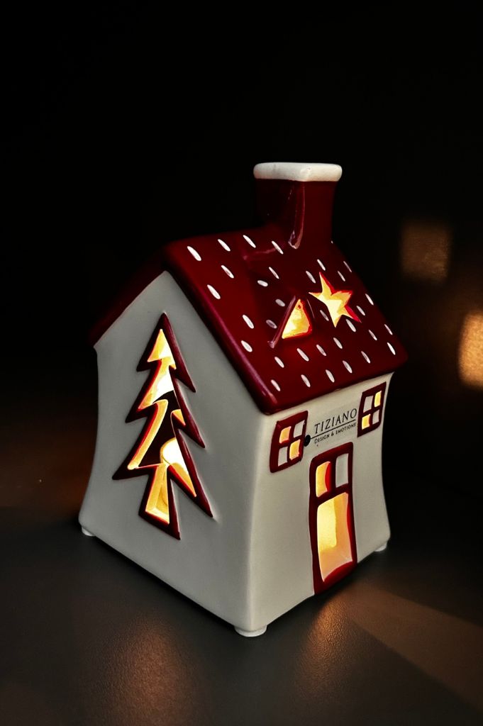 Deko Teelichthaus Oliveto rot/creme-weiß