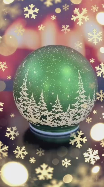 Deko Dreh Kugel LED Winter grün