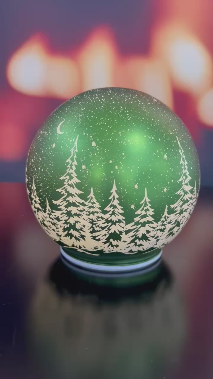 Deko Dreh Kugel LED Winter grün