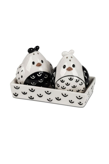 Deko Salz+Pfefferset Hühner schwarz-weiß