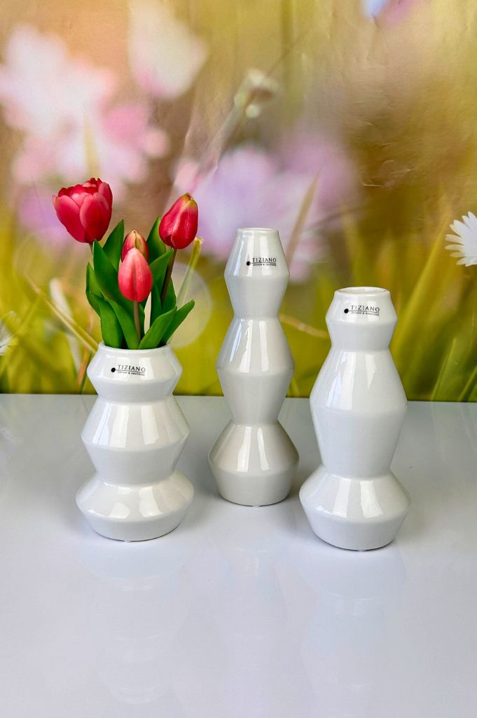 3er Set Vasen Silandro 17-26cm creme-weiß