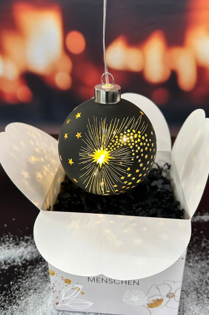 Würfelbox S Deko Hänger Glaskugel Spirit LED 10cm schwarz