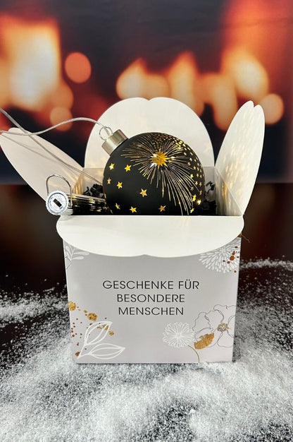 Würfelbox S Deko Hänger Glaskugel Spirit LED 10cm schwarz