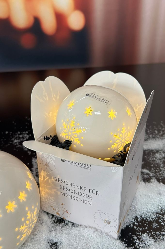 Würfelbox Deko Kugel Splendore LED creme-weiß