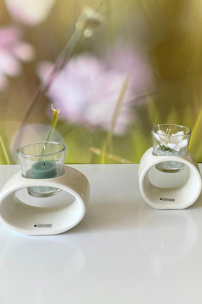 Teelichthalter Vago 15 oval creme-weiß