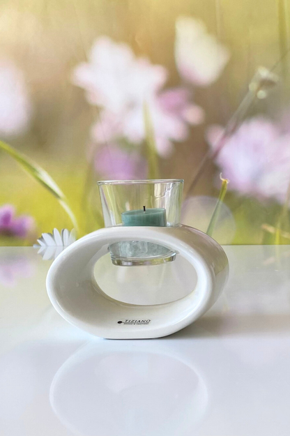 Teelichthalter Vago 15 oval creme-weiß