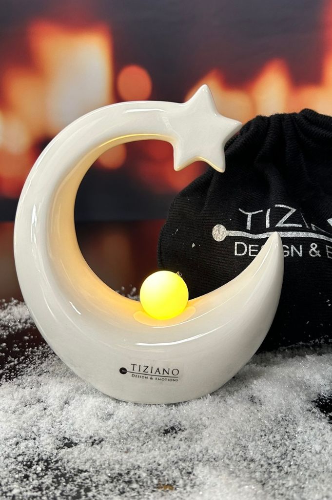 Geschenksäckchen Deko Tondina mit Kugel LED creme-weiß