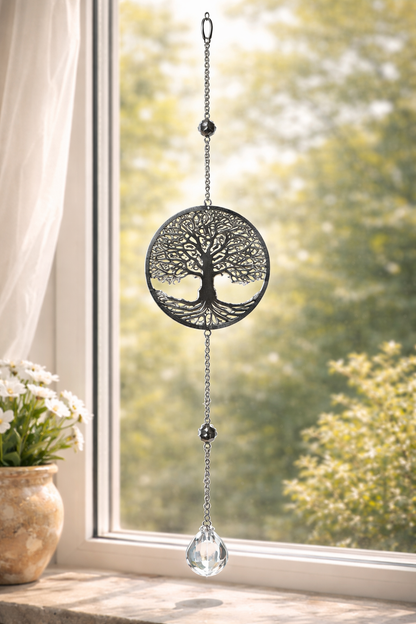 Deko Hänger rund mit Bäumen Edelstahl silber