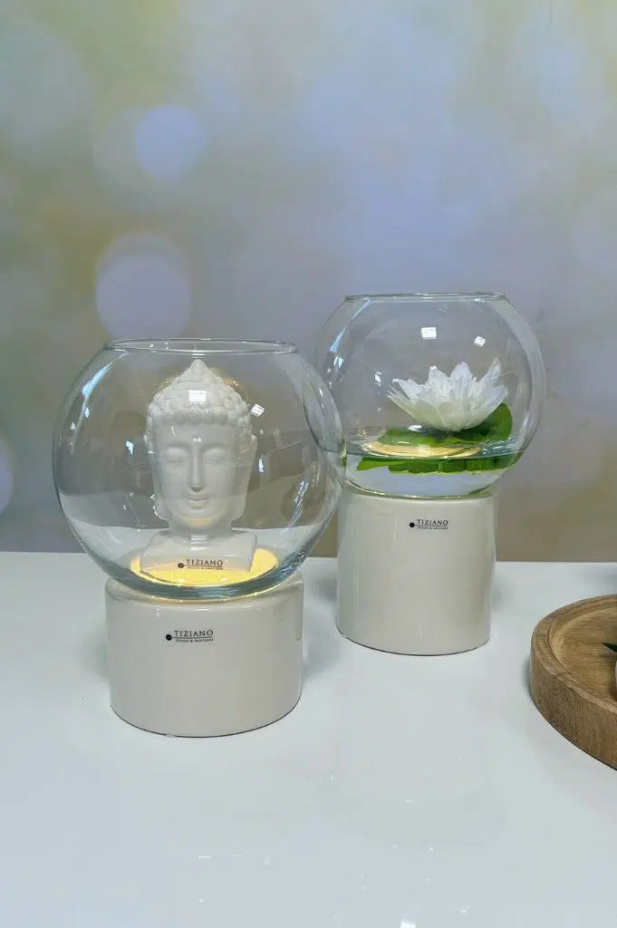 Dekoset Windlicht Narvik LED mit Vase Ovaro und Seerose