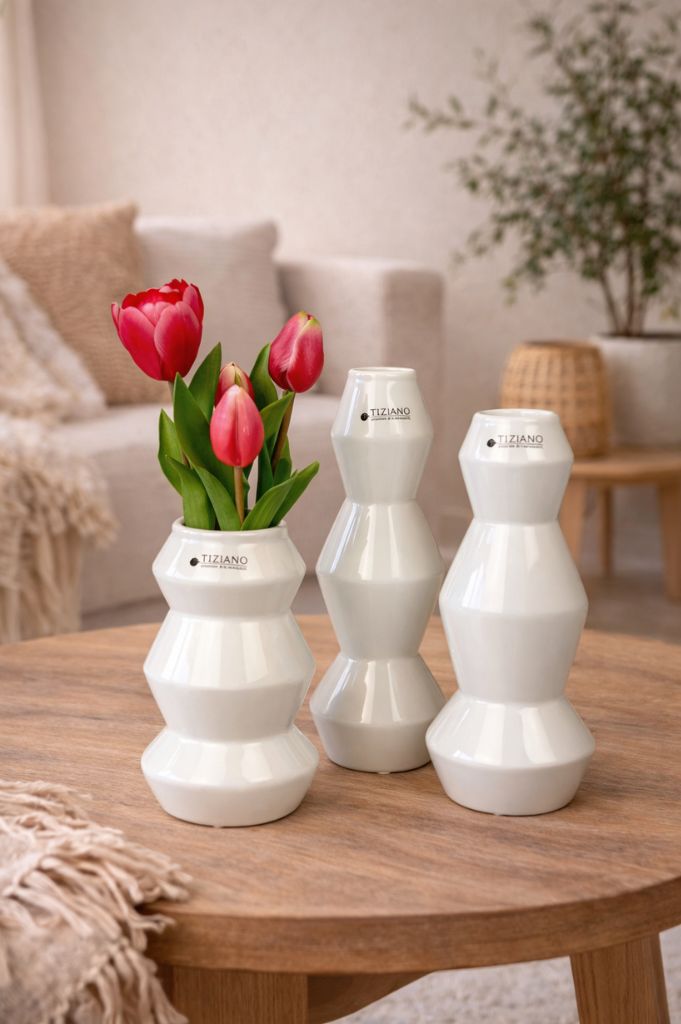 3er Set Vasen Silandro 17-26cm creme-weiß